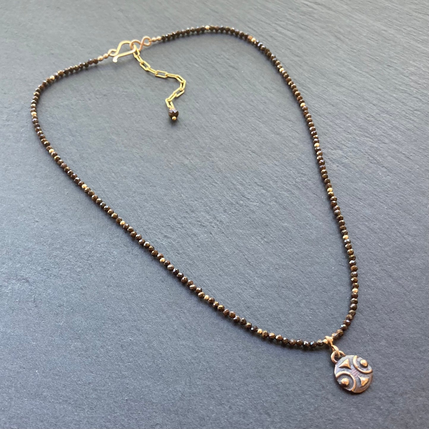 Bronzite, Gold & Bronze Tribal Pendant Choker