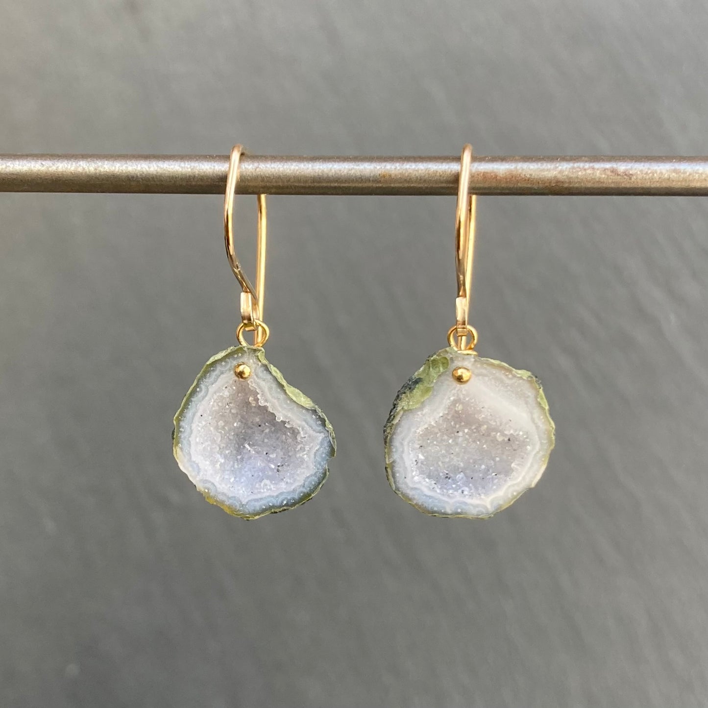 White Druzy Tabasco Geode & Gold Earrings