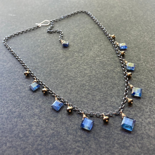 Blue Kyanite, Pyrite & Mixed Metal Charm Choker