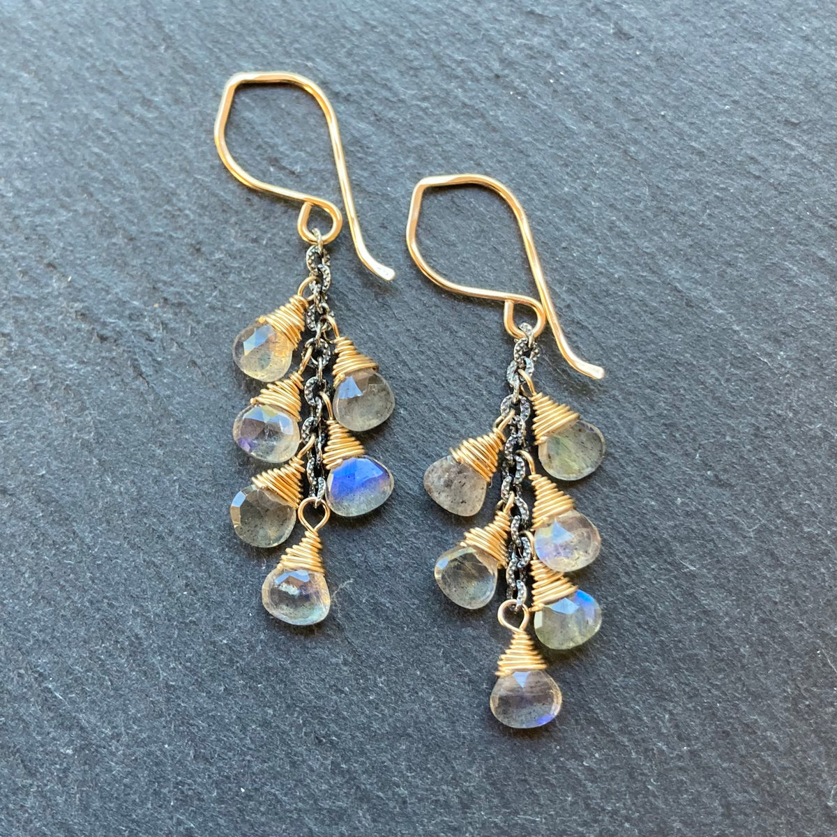 Labradorite & Mixed Metal Cascade Earrings