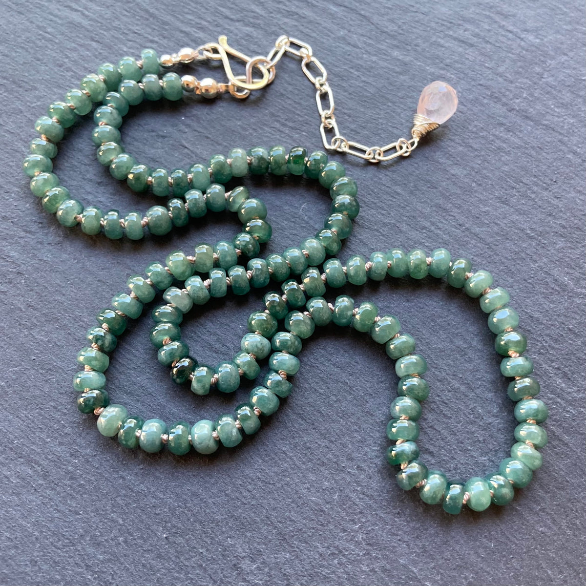 Guatemalan Jade Hand Knotted Blush Silk Necklace