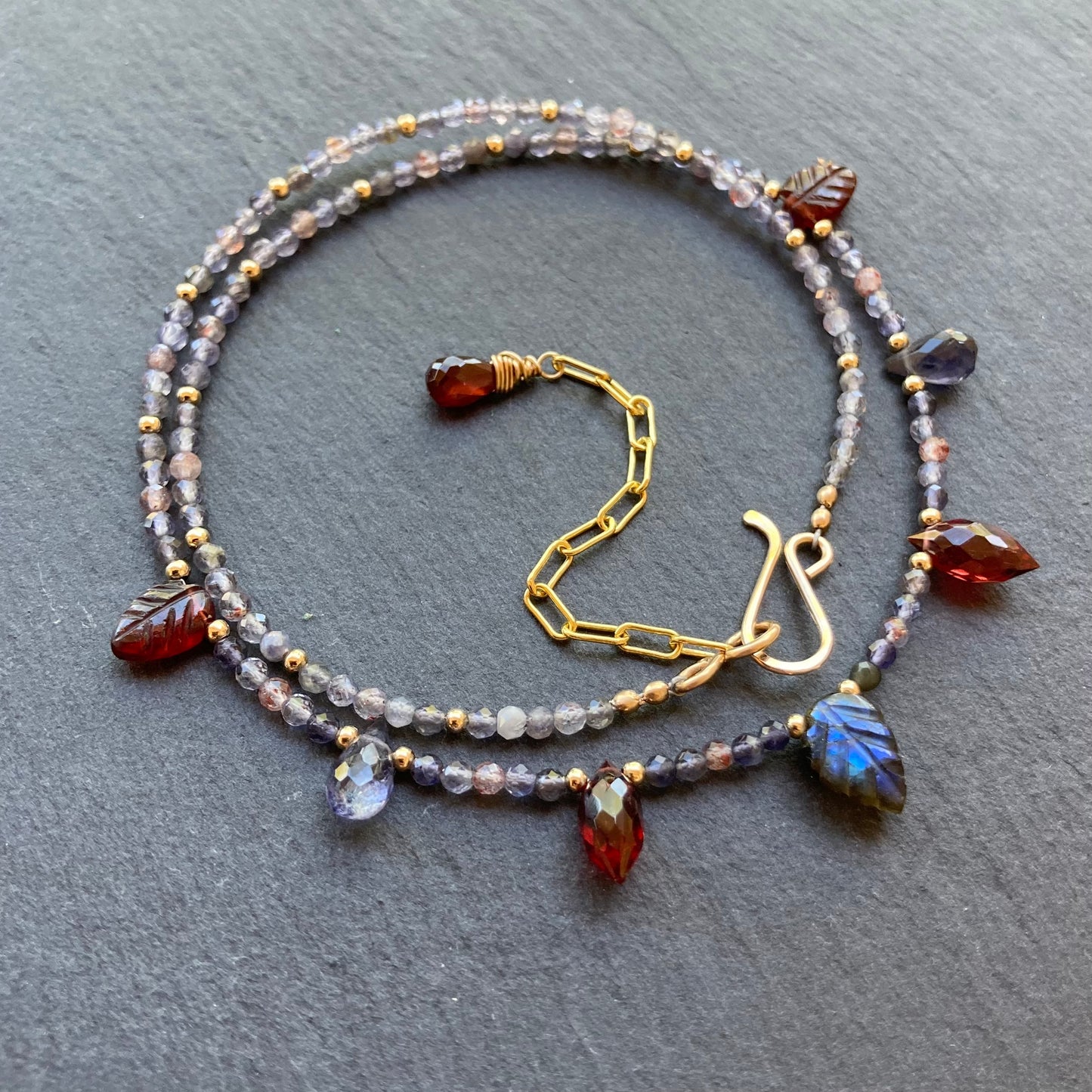 Iolite Sunstone & Multi Gemstone Charm Choker