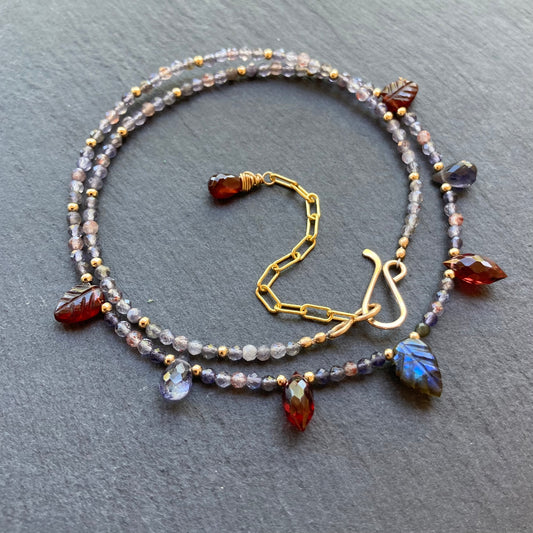 Iolite Sunstone & Multi Gemstone Charm Choker