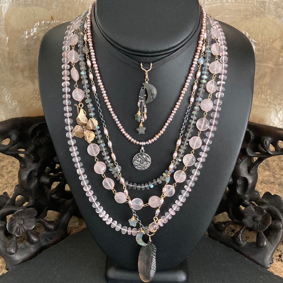 Labradorite Hand Knotted Silk Necklace
