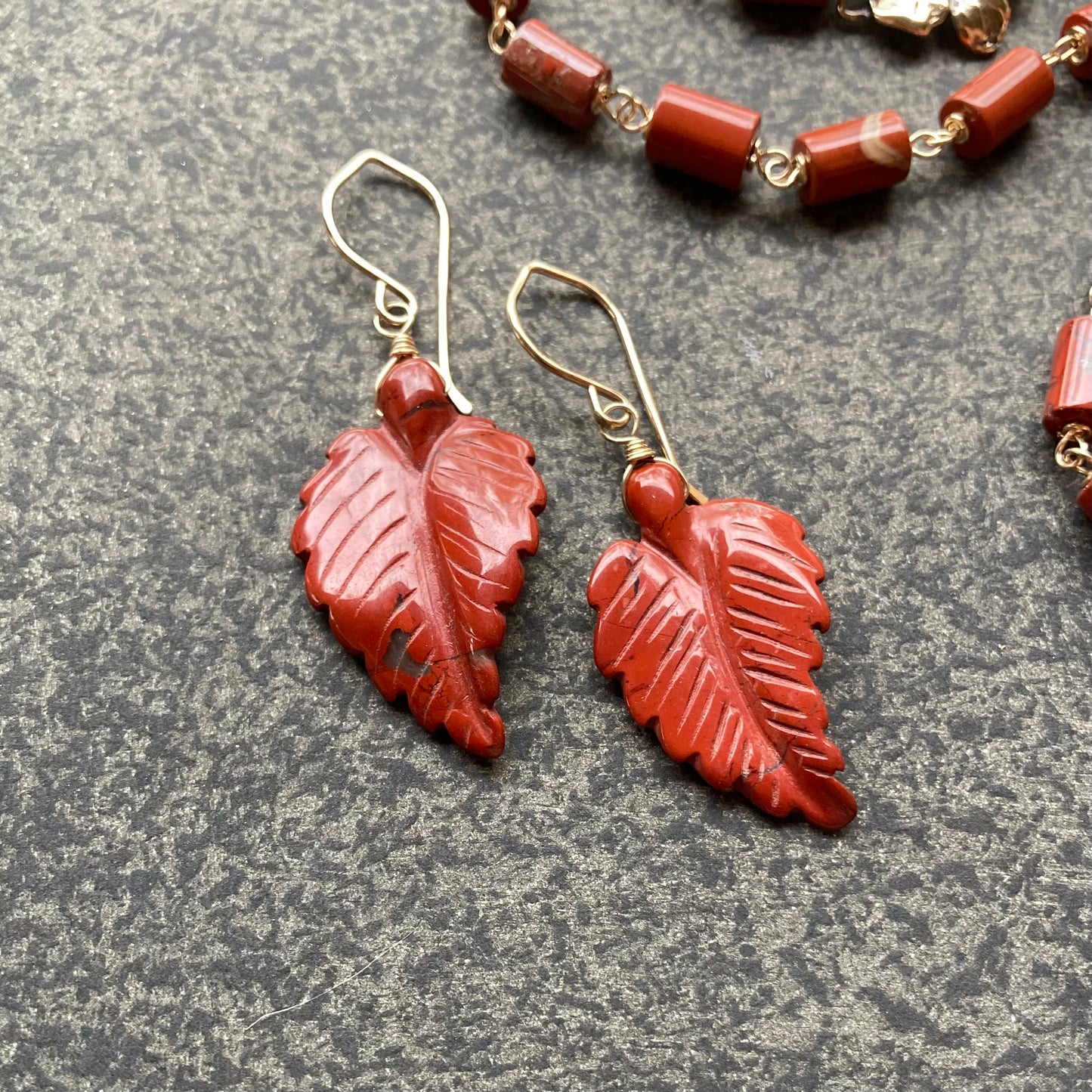 Red Jasper & Gold Leaf Earrings