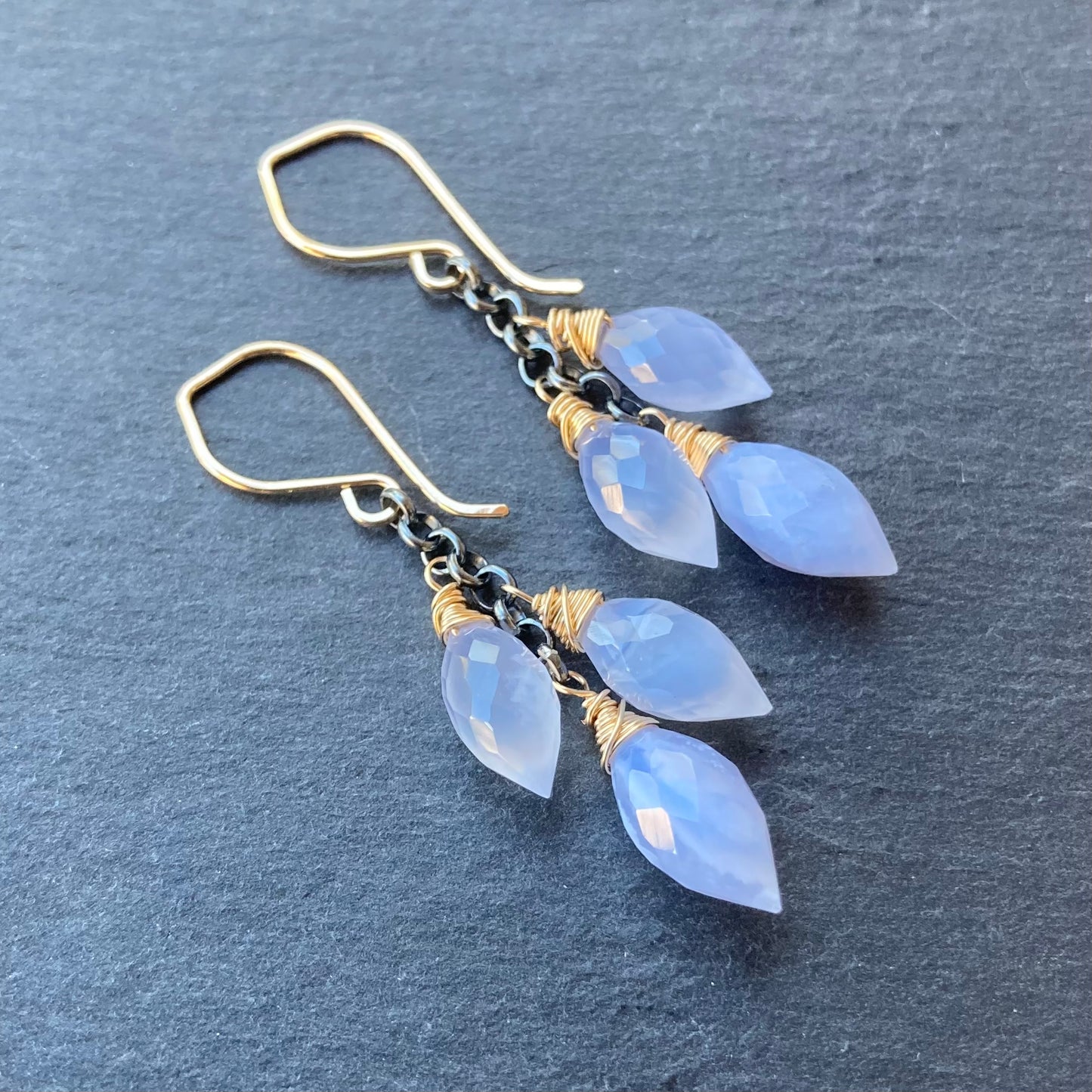 Blue Lace Agate & Mixed Metal Cascade Earrings