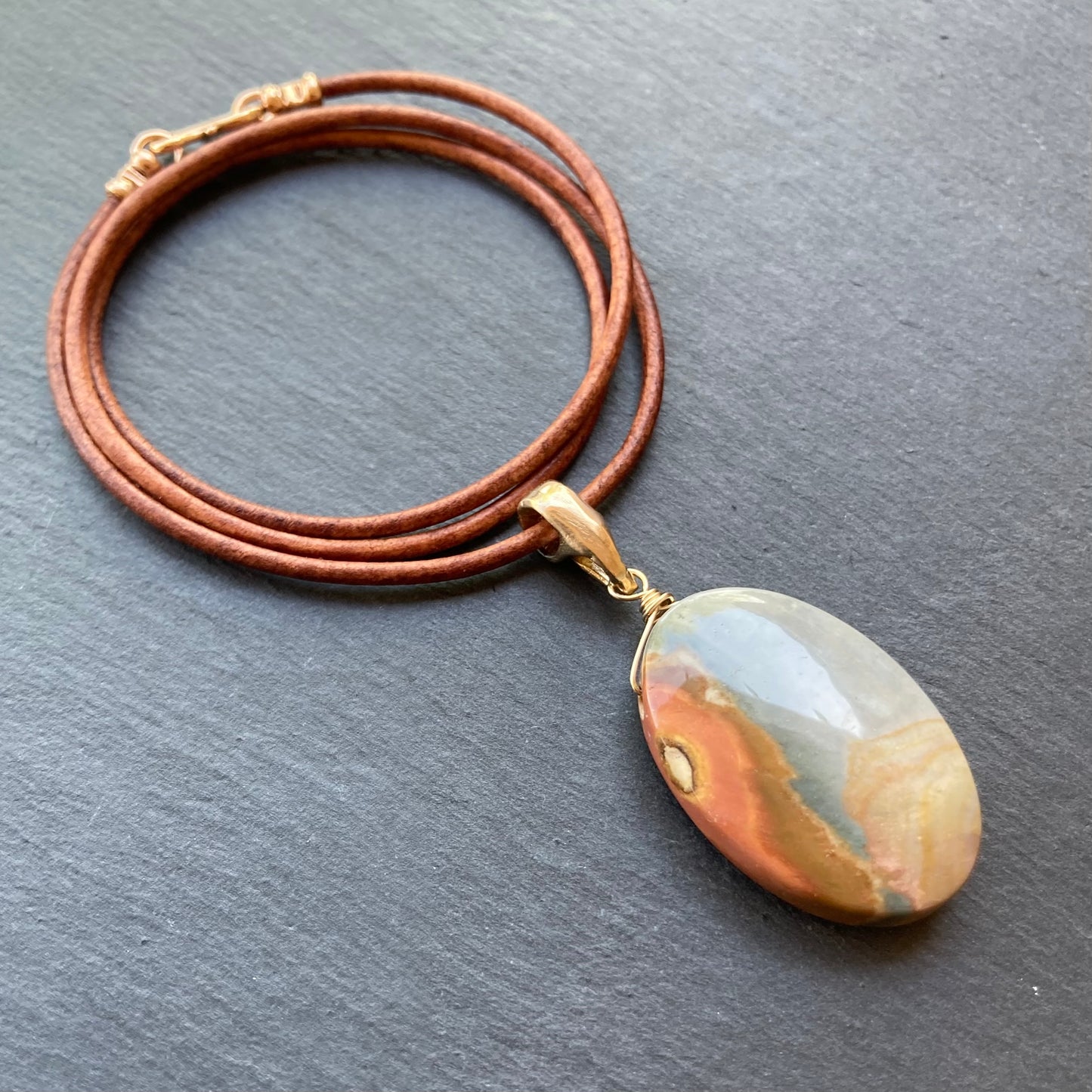Polychrome Jasper & Bronze Leather Choker