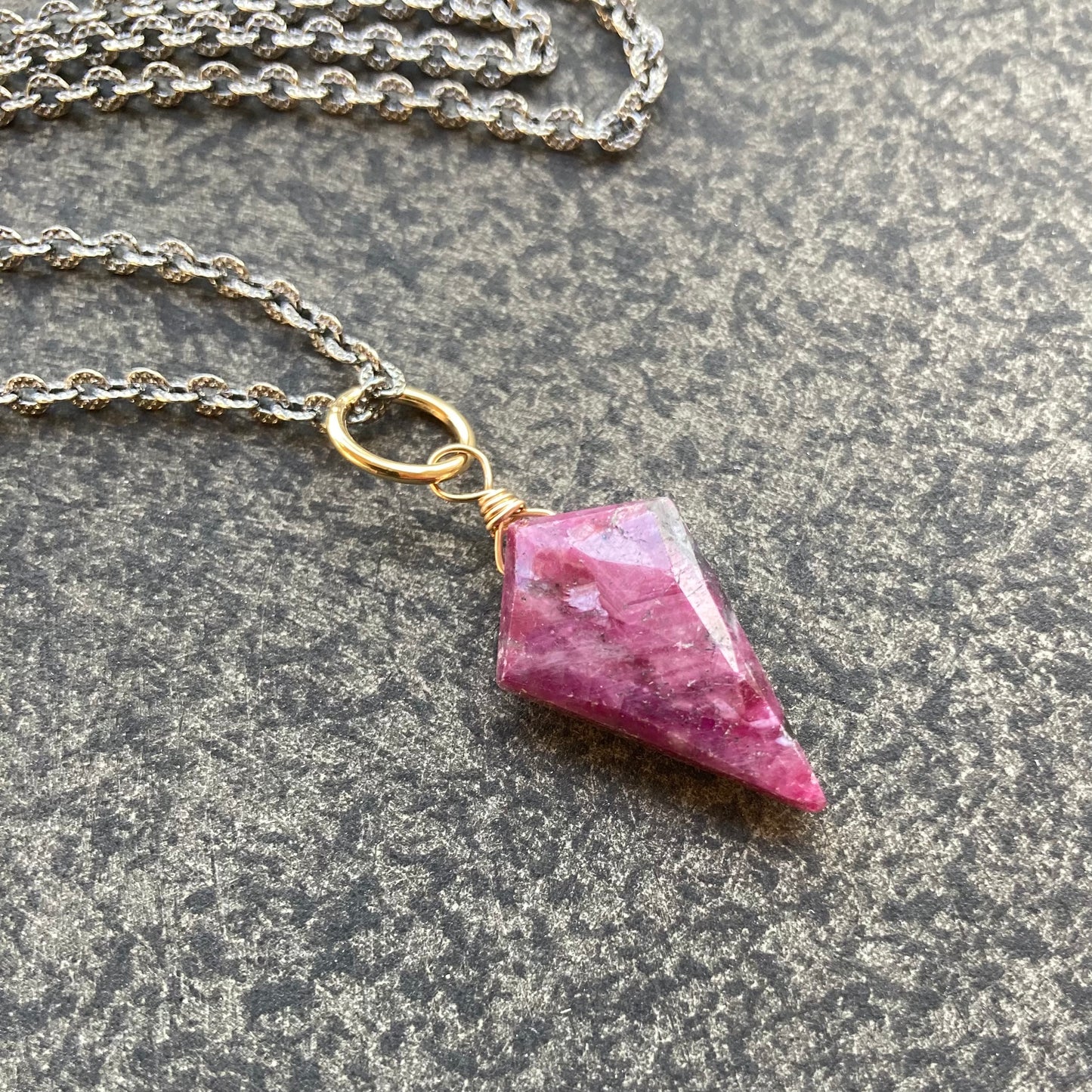 Natural Ruby & Mixed Metal Arrowhead Necklace