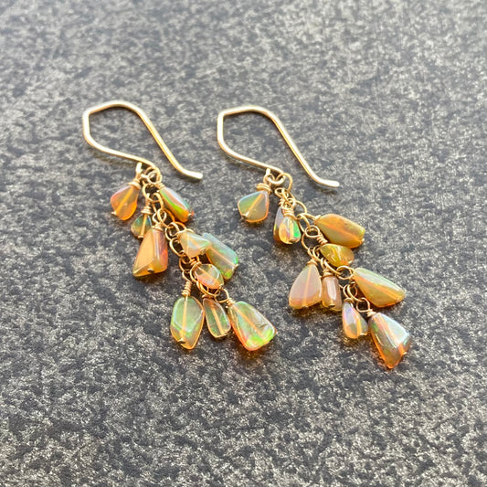 Ethiopian Golden Opal & Gold Cascade Earrings