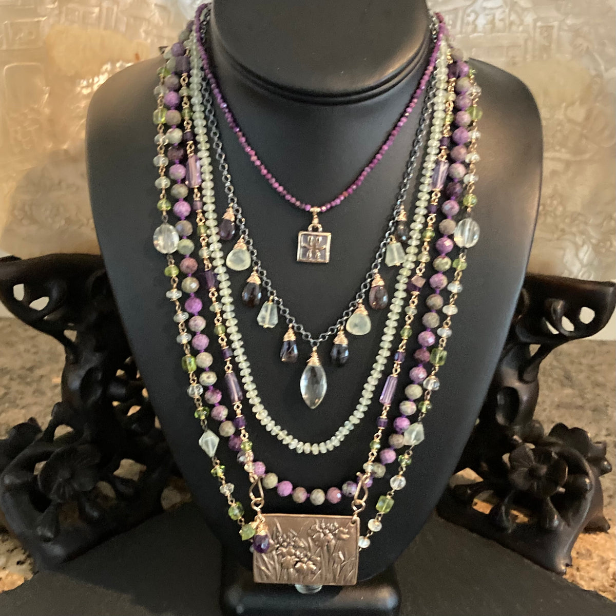 Prehnite Hand Knotted Silk Necklace