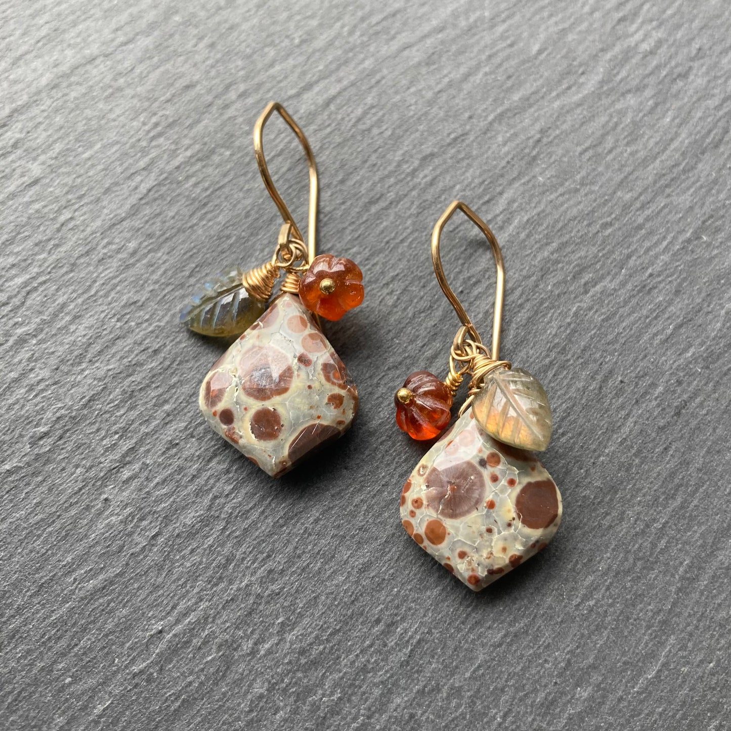Asteroid Jasper, Hessonite Garnet & Gold Autumn Harvest Earrings