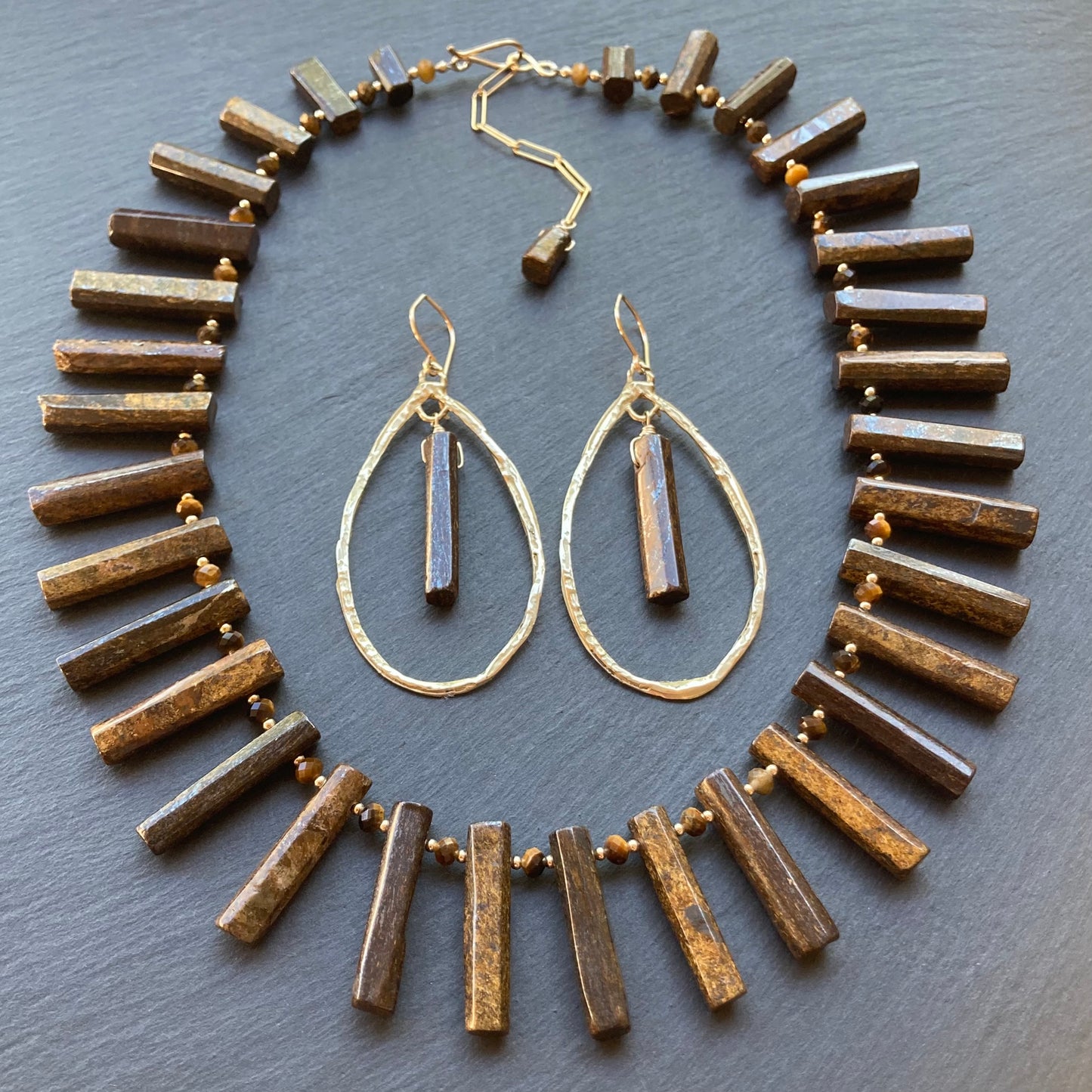 Bronzite, Gold & Bronze Hoops