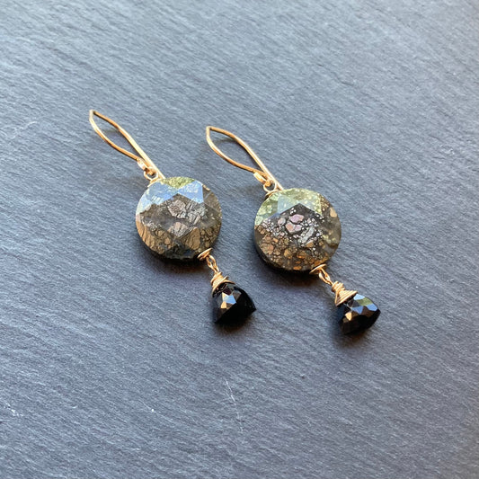 Nipomo Marcasite in Agate, Black Onyx & Gold Earrings