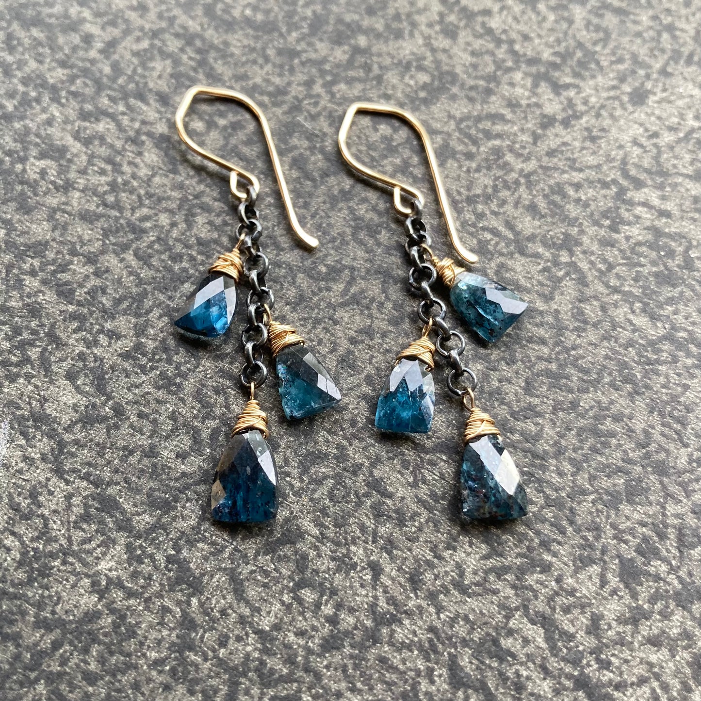 Moss Kyanite & Mixed Metal Cascade Earrings