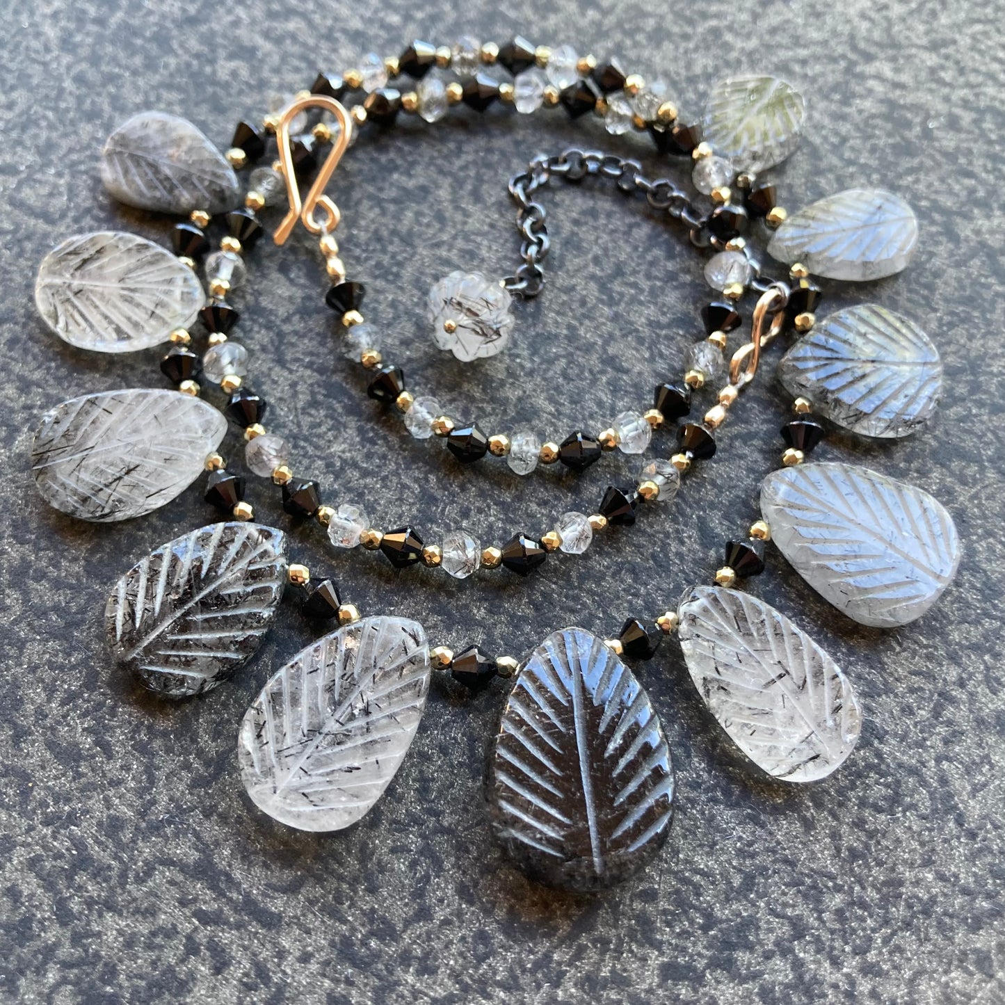 Rutilated Quartz, Black Spinel & Pyrite Winter Solstice Necklace