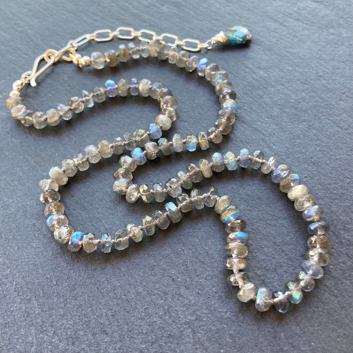Labradorite Hand Knotted Silk Necklace