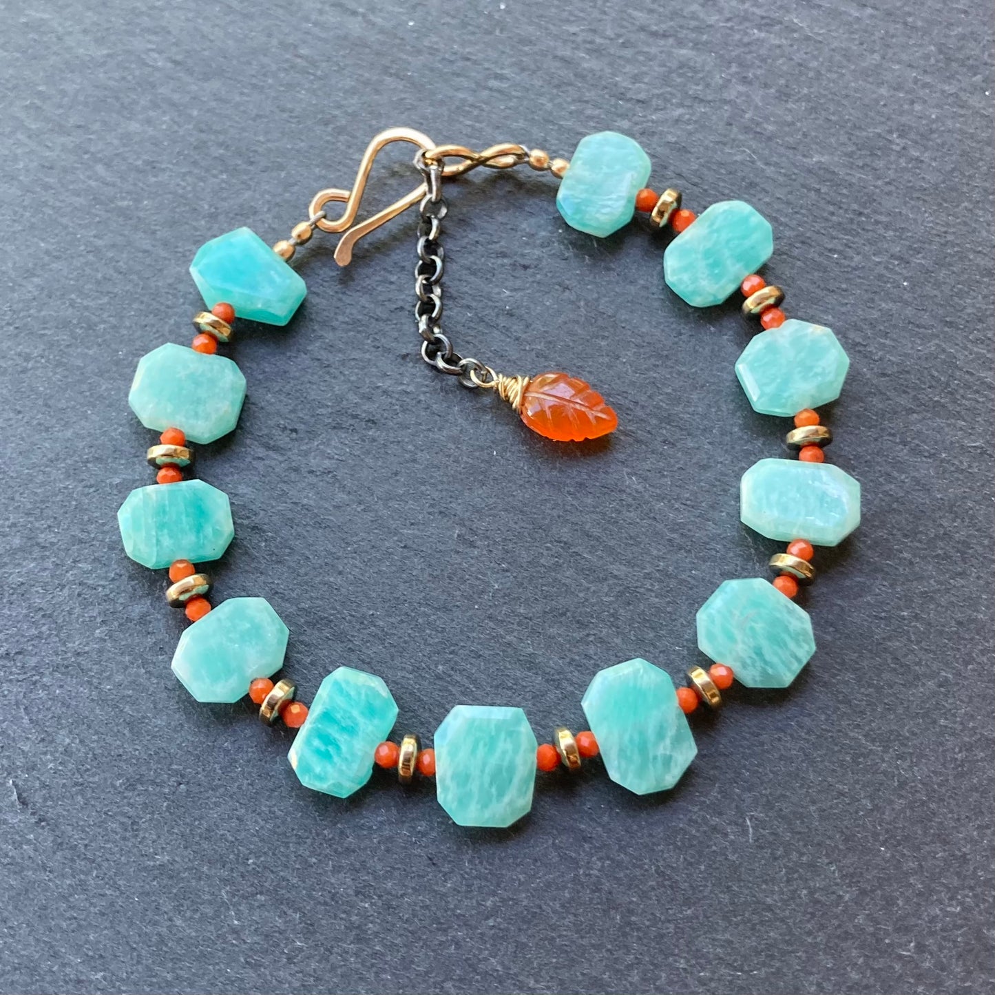 Amazonite, Red Agate & Pyrite Bracelet
