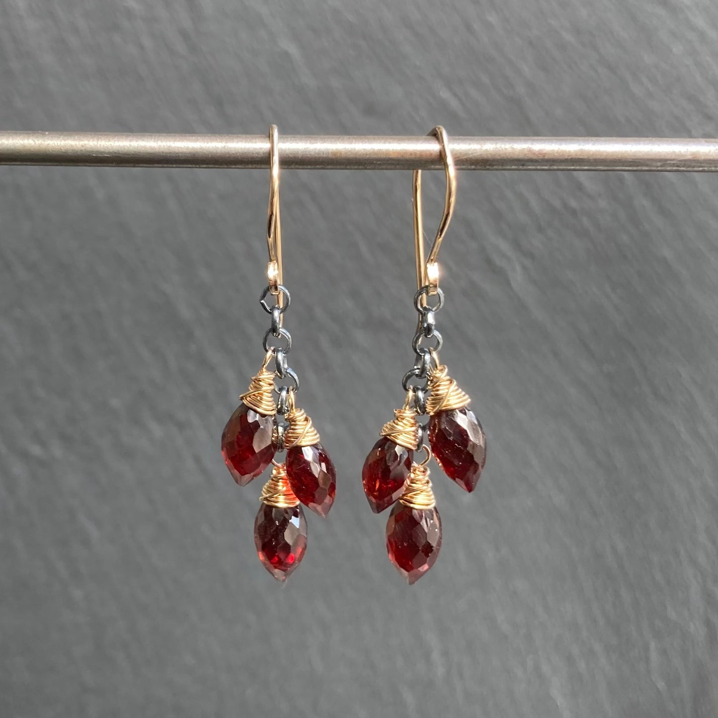 Mozambique Garnet & Mixed Metal Cascade Earrings