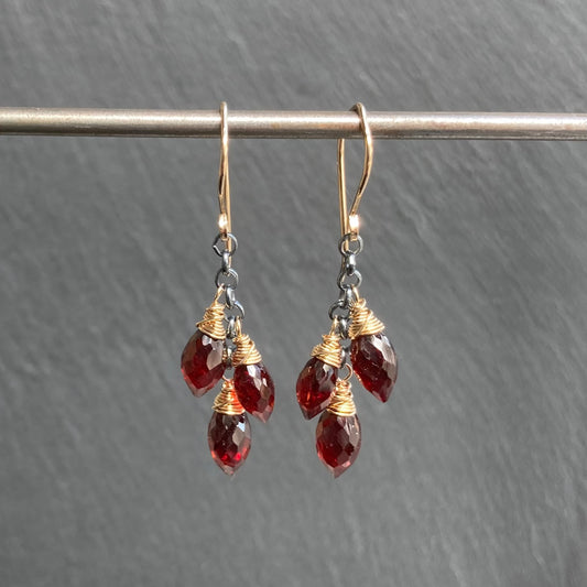 Mozambique Garnet & Mixed Metal Cascade Earrings