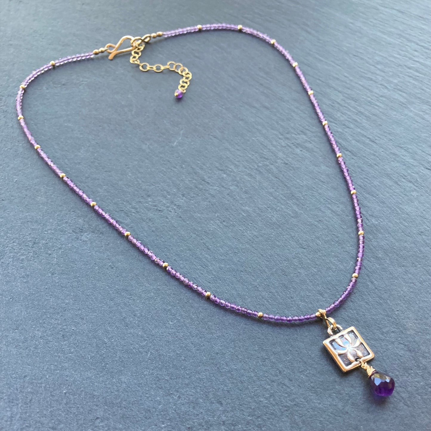 Amethyst, Gold & Bronze Iris Pendant Necklace