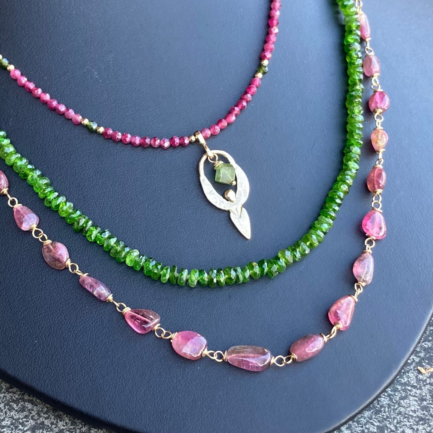 Watermelon Tourmaline, Gold & Bronze Goddess Pendant Choker