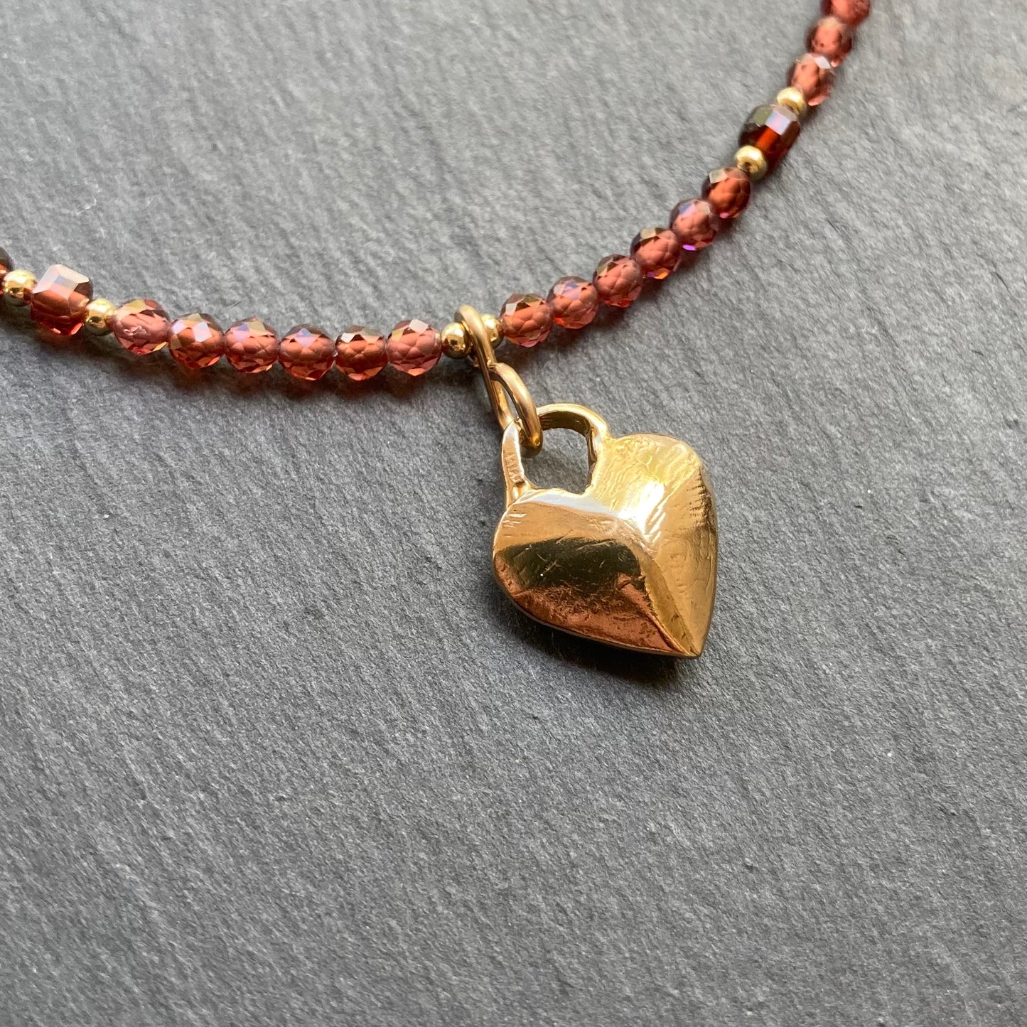 Malaya Garnet, Gold & Bronze Heart Pendant Choker