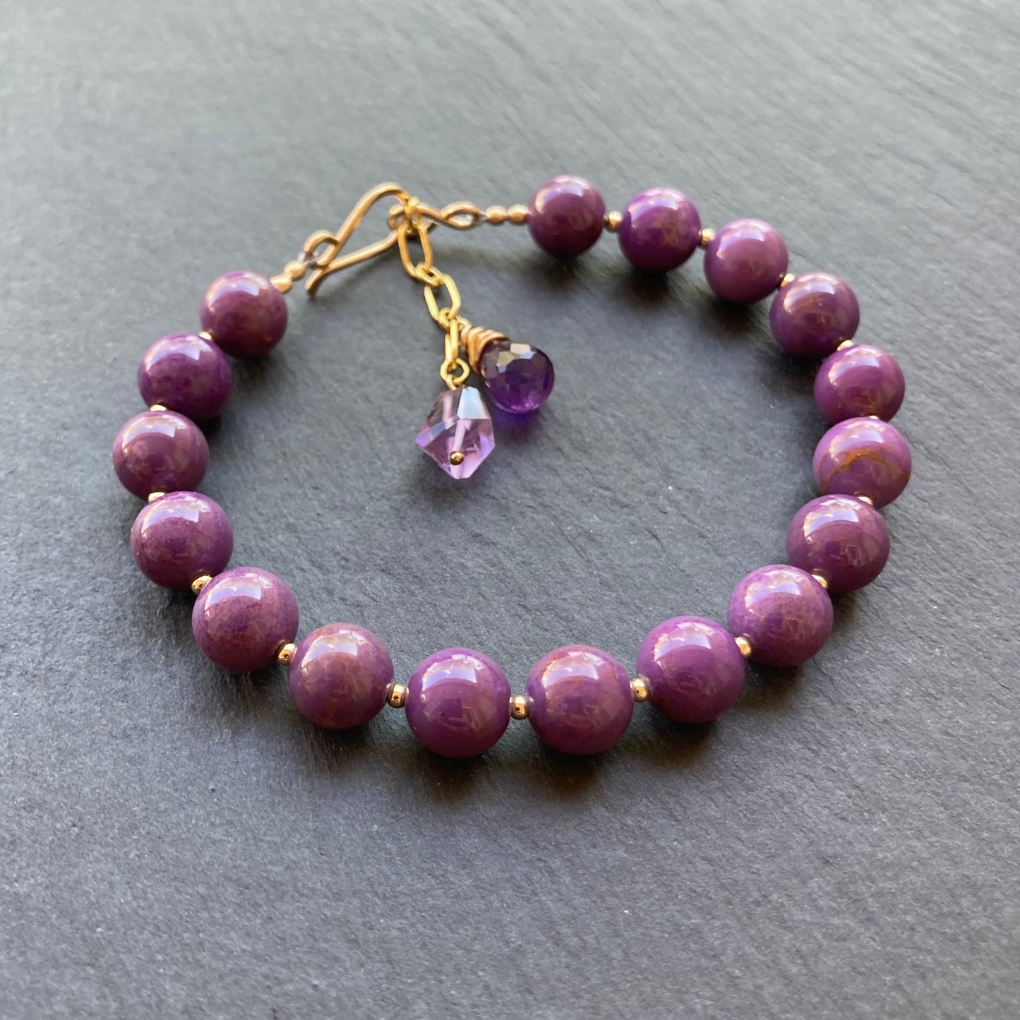 Phosphosiderite, Amethyst & Gold Bracelet