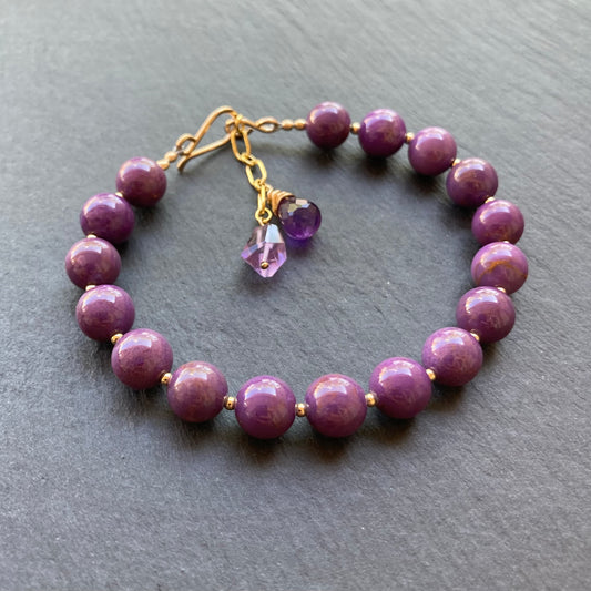 Phosphosiderite, Amethyst & Gold Bracelet