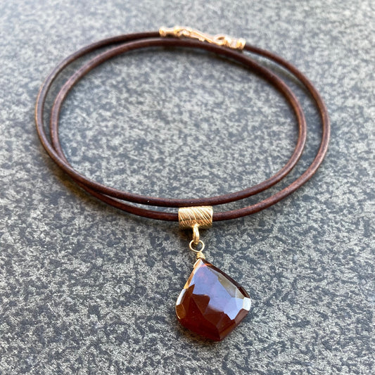 Hessonite Garnet & Bronze Leather Choker