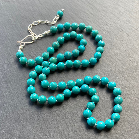 Genuine Turquoise Hand Knotted Silk Necklace