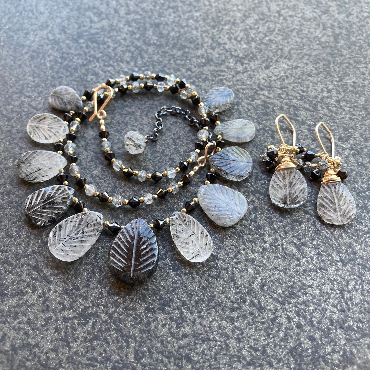 Rutilated Quartz, Black Spinel & Pyrite Winter Solstice Necklace