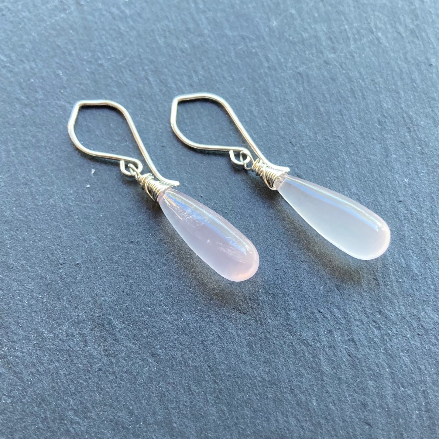 Rose Quartz & Sterling Silver Long Drop Earrings