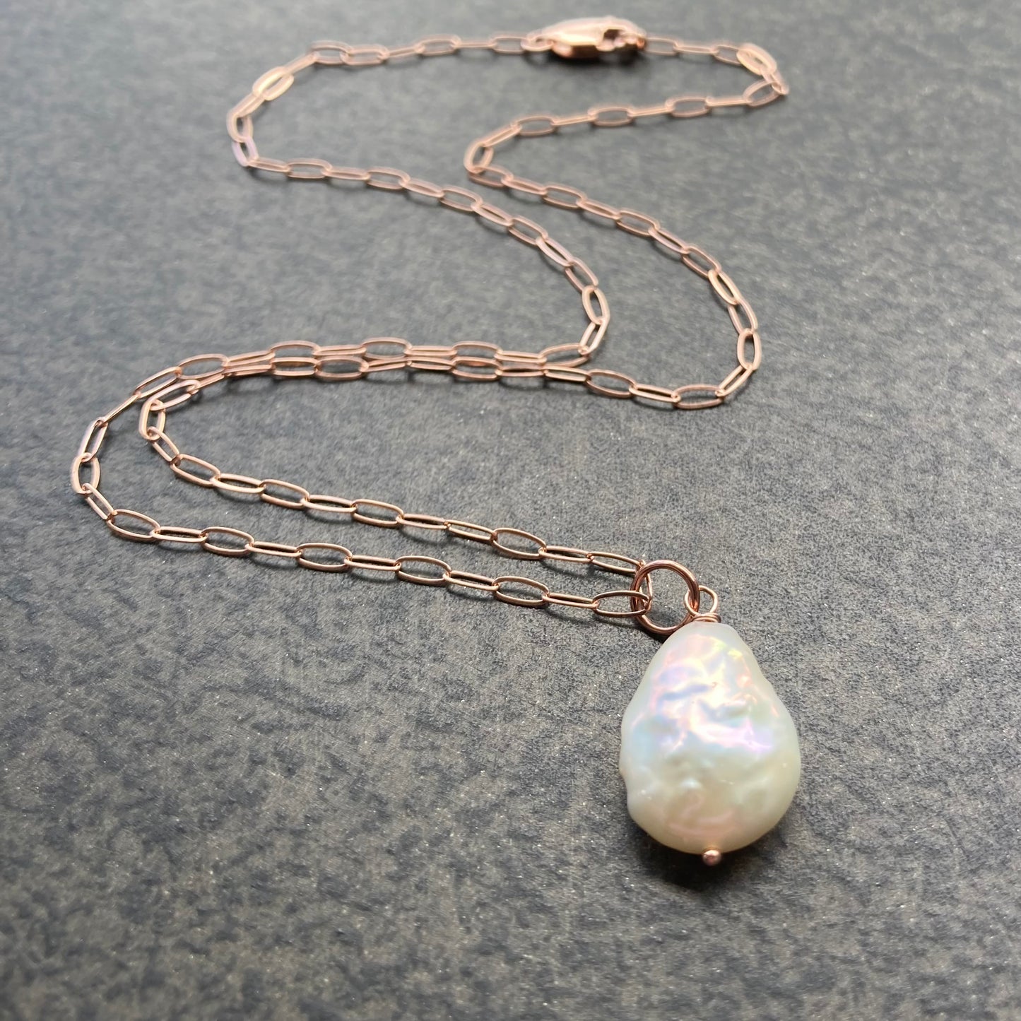 Freshwater Coin Pearl & 14k Rose Gold Pendant Necklace