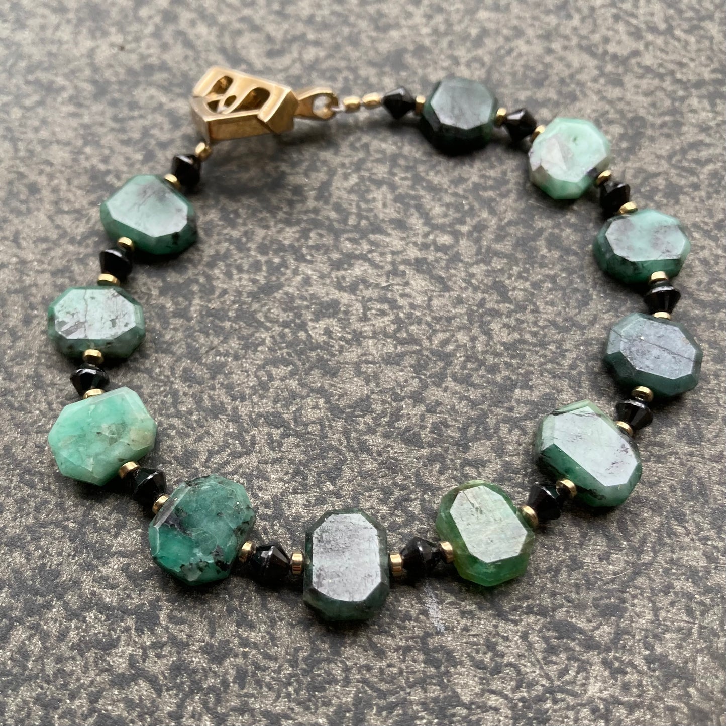 Natural Emerald, Black Spinel & Bronze Toggle Bracelet