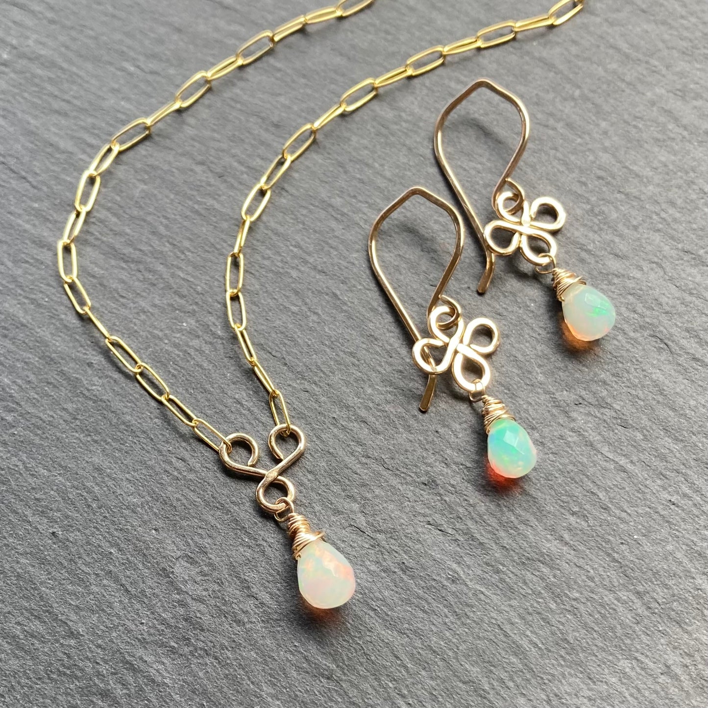 Ethiopian Opal & Gold Pendant Necklace