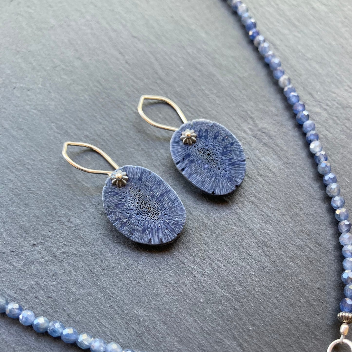 Blue Coral & Sterling Silver Earrings