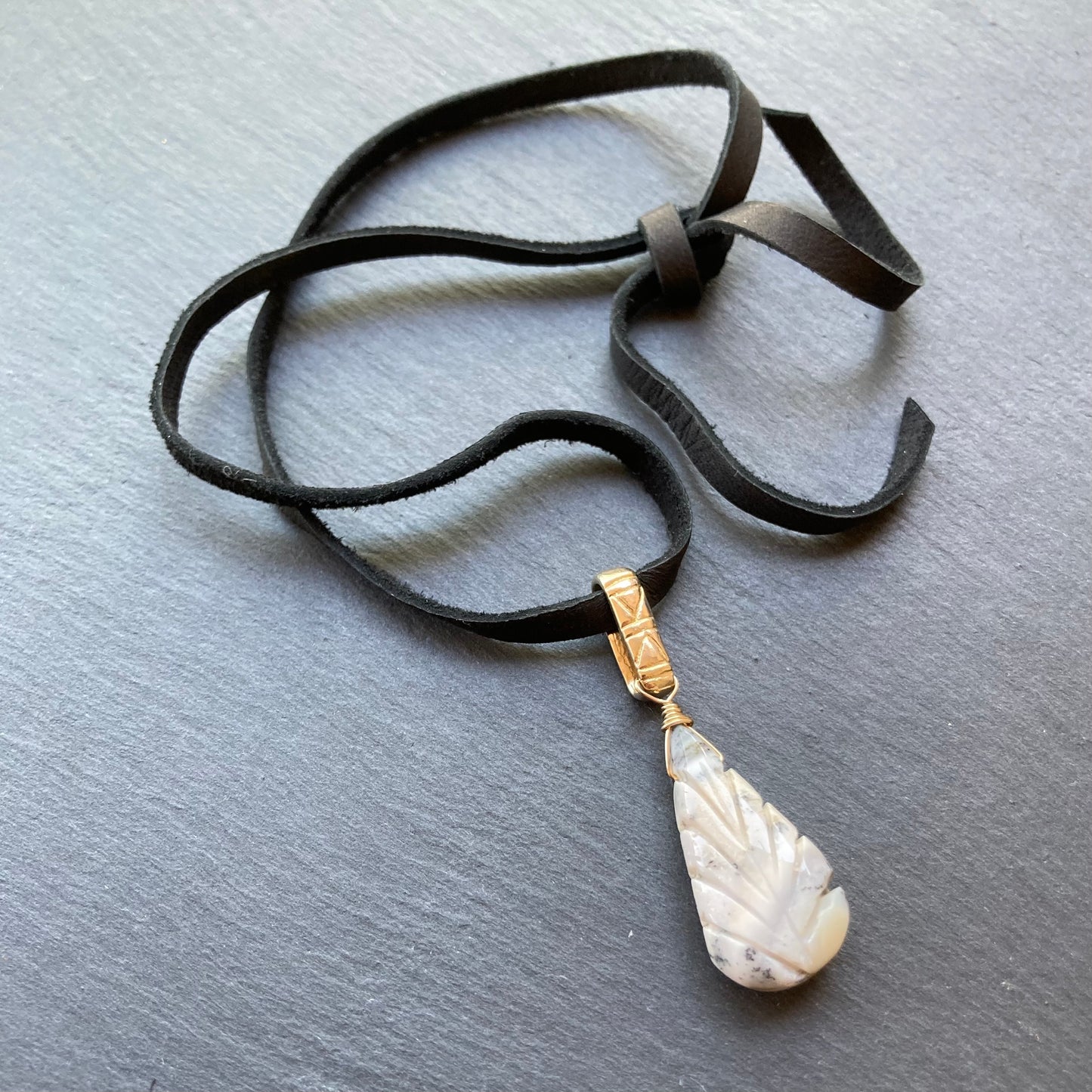 Dendritic Opal & Mixed Metal Deerskin Leather Choker