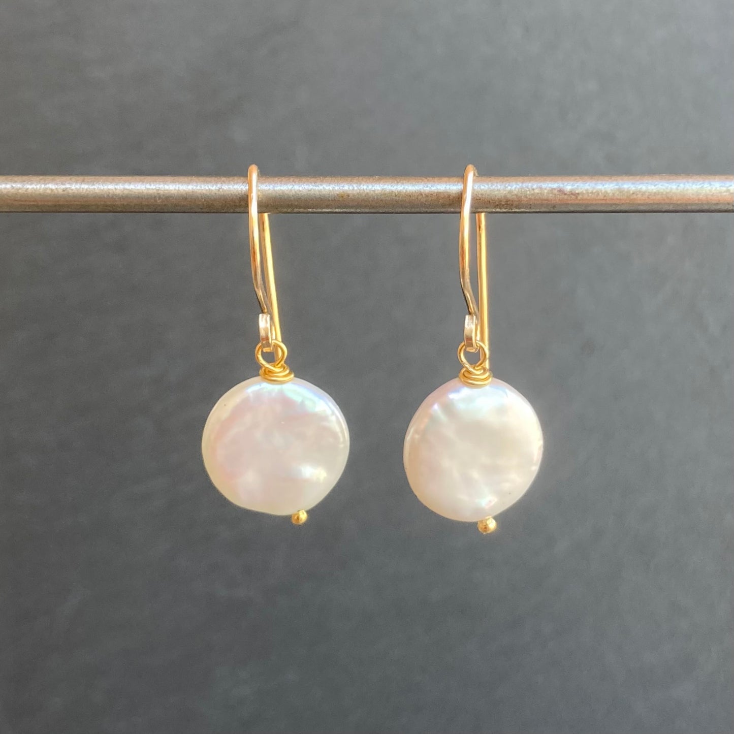 Freshwater Coin Pearl & Gold Earrings
