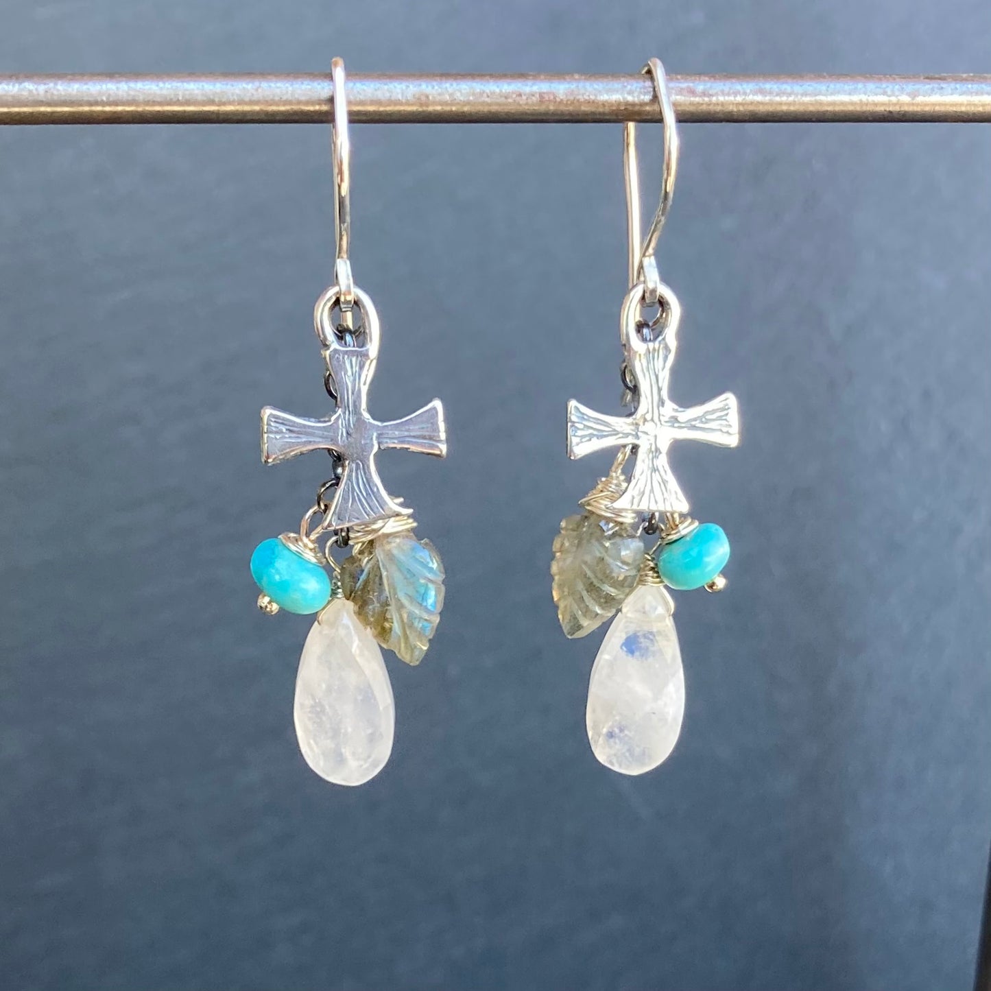 Multi Gemstone & Sterling Silver Pattée Cross Cascade Earrings