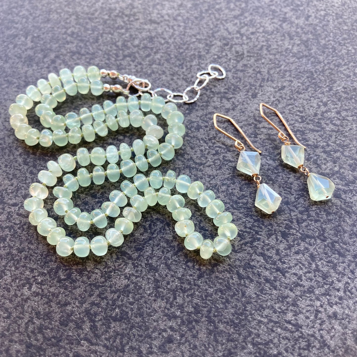 Prehnite Hand Knotted Silk Necklace