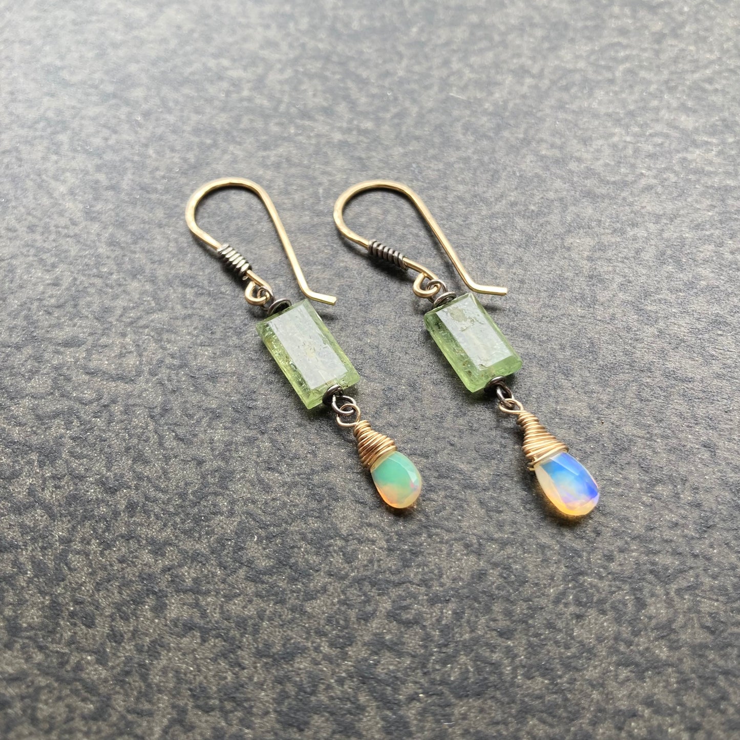 Ethiopian Opal, Mint Kyanite & Mixed Metal Earrings