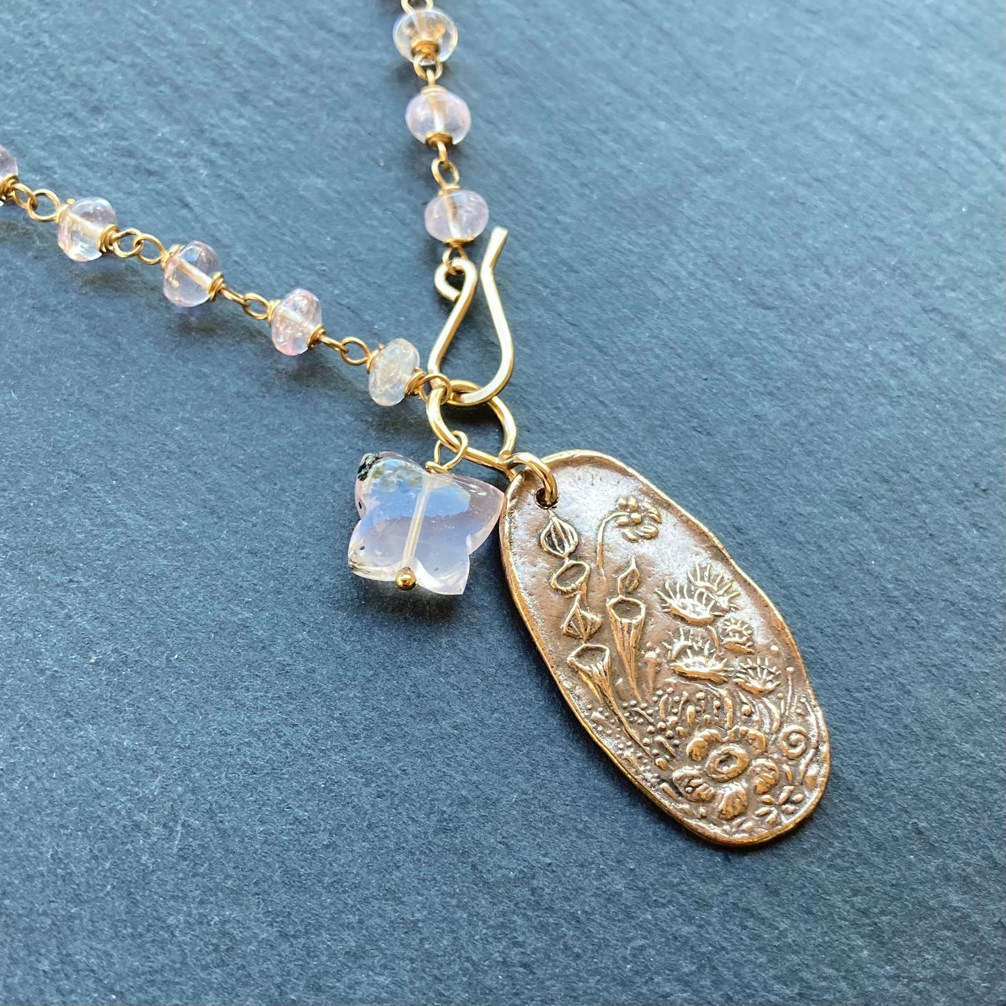 Morganite, Gold & Bronze Spring Garden Pendant Necklace