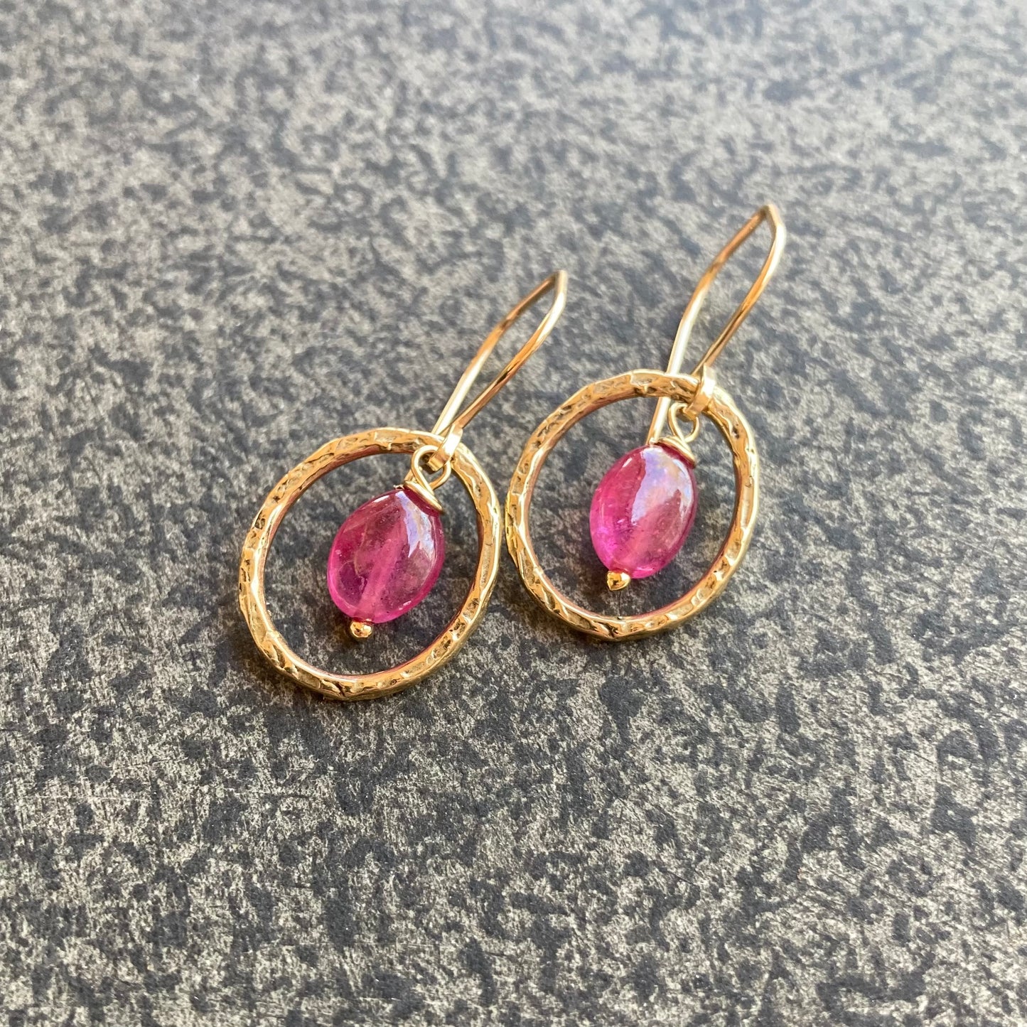 Pink Sapphire, Gold & Bronze Hoops