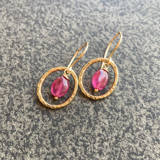 Pink Sapphire, Gold & Bronze Hoops