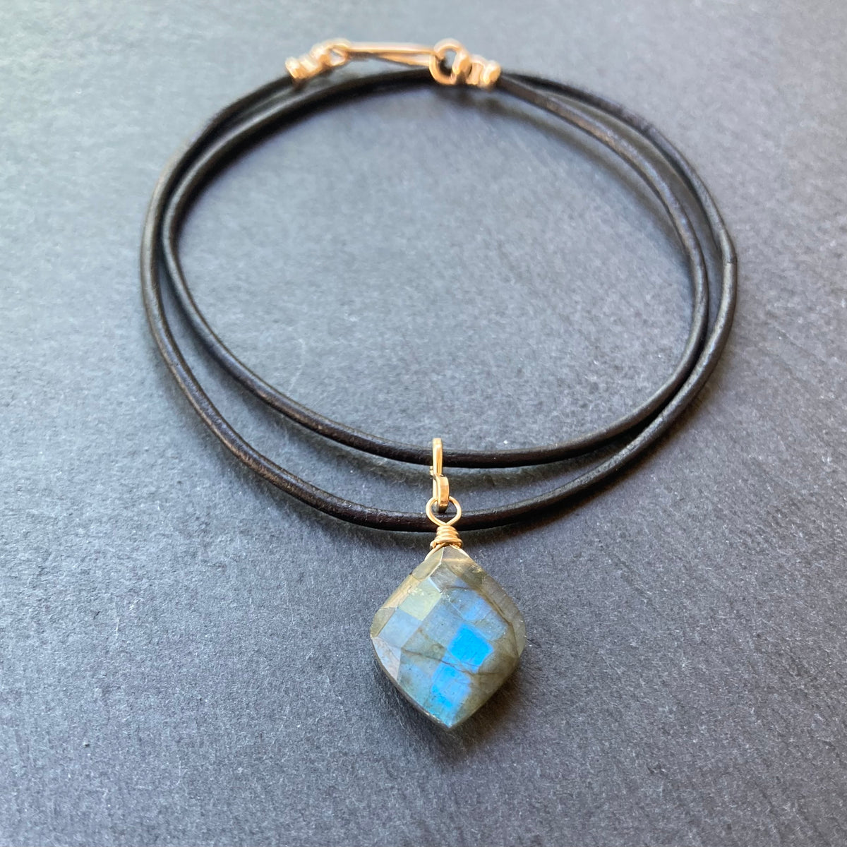 Labradorite & Gold Leather Choker