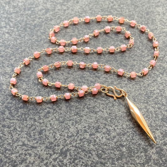 Rhodochrosite, Gold & Bronze Spike Convertible Necklace