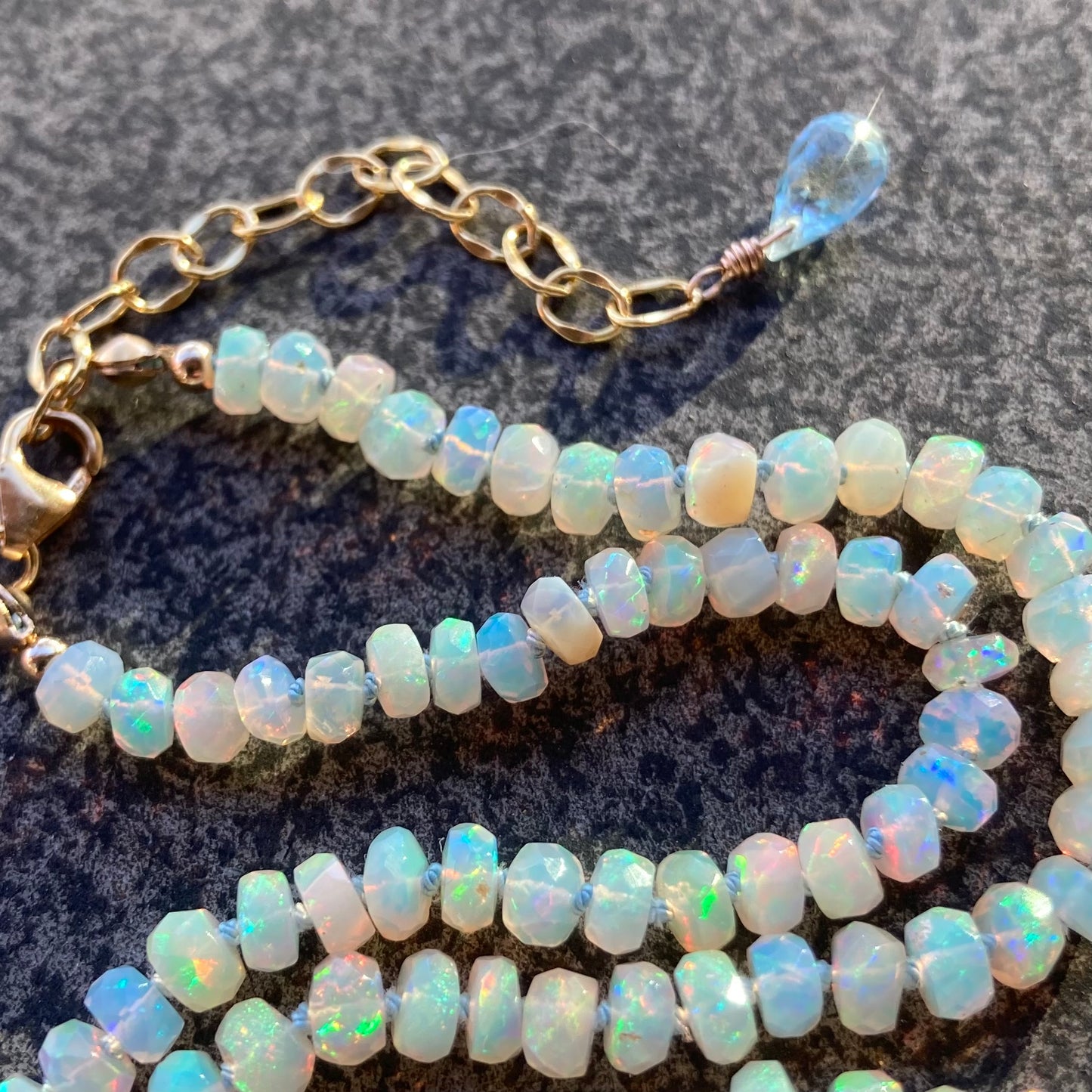 Ethiopian Opal Hand Knotted Aqua Silk Necklace