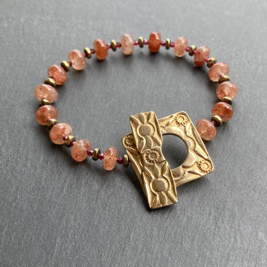 Strawberry Quartz & Bronze Santa Fe Toggle Bracelet