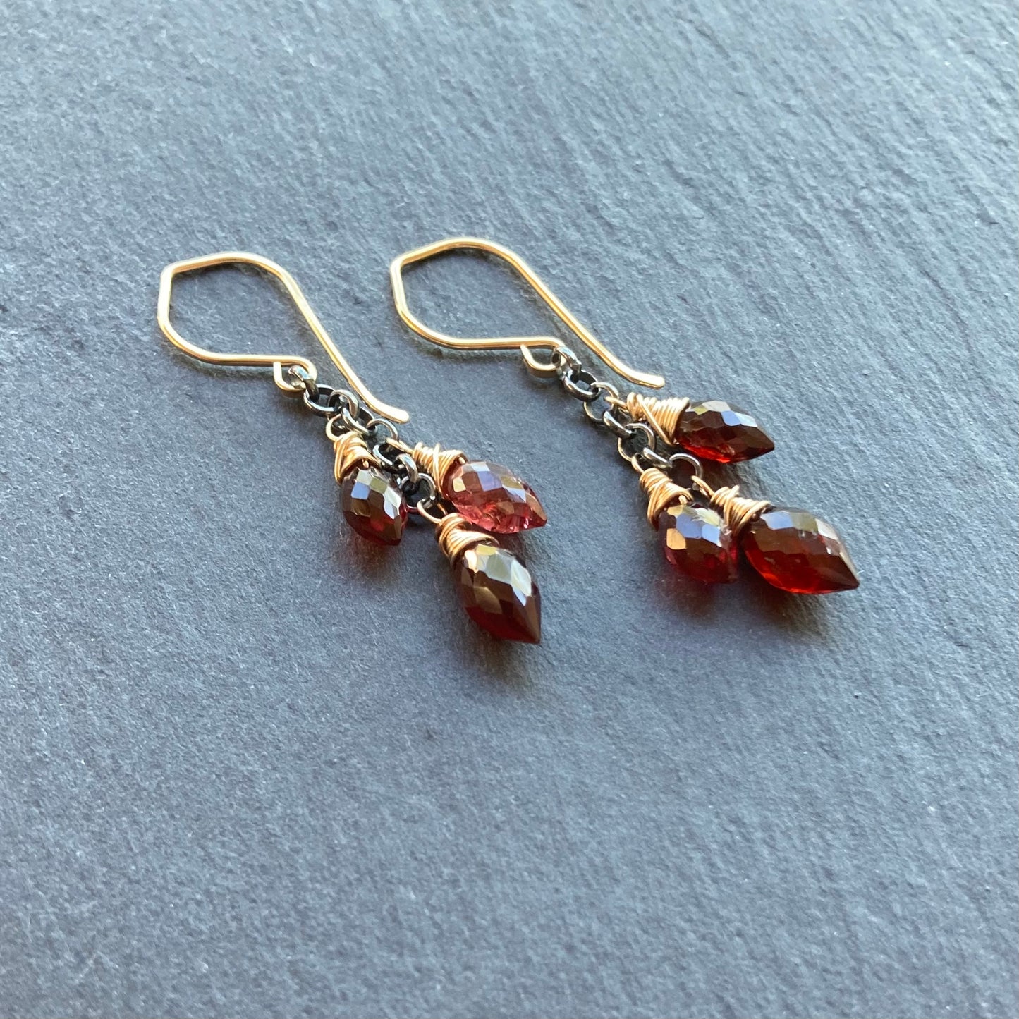 Mozambique Garnet & Mixed Metal Cascade Earrings