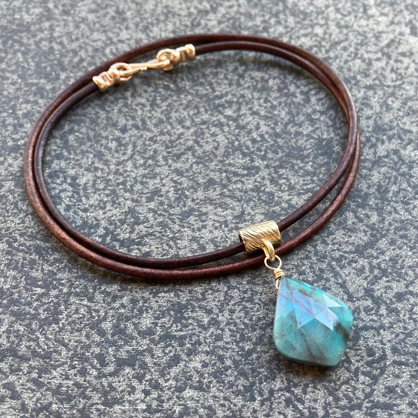 Chrysocolla & Bronze Leather Choker